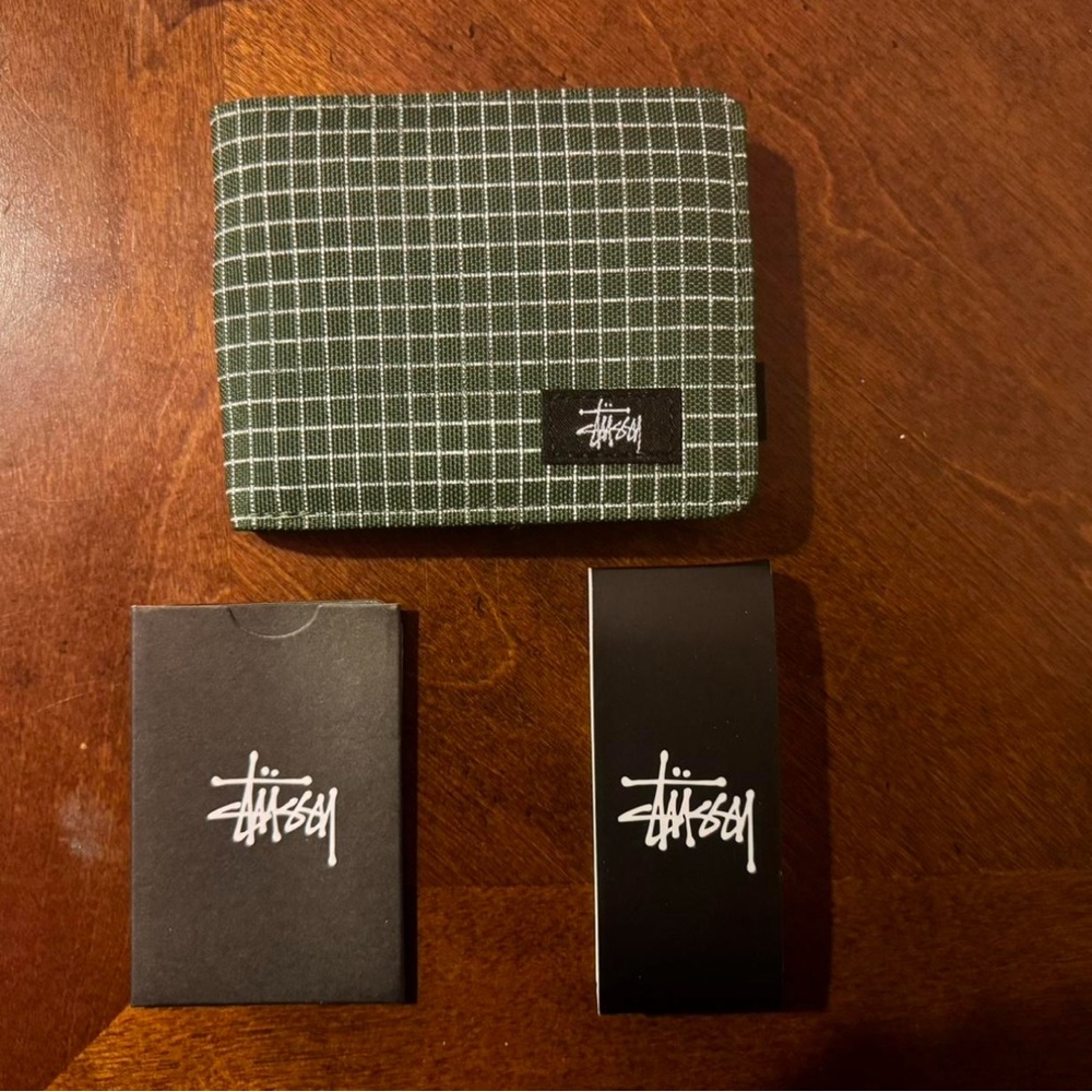 Green Stussy Grid Wallet